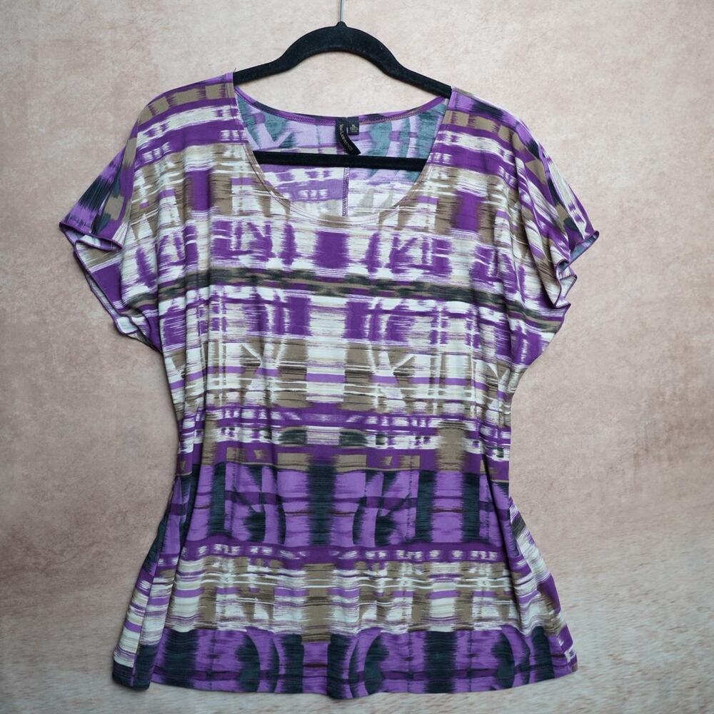 Purple Abstract Print Flutter Sleeve Top XL
